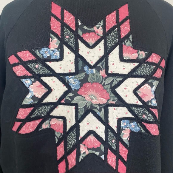 Vintage Women's Jerzees Black Quilted Star Crew Sweatshirt Size XL Cottagecore - Picture 7 of 16